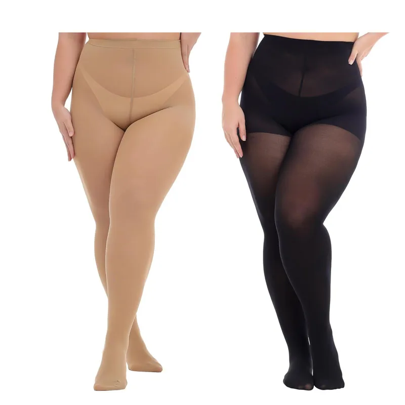 Plus Size Opaque Control Top Tights for Women 100 Denier Run Resistant High Waist Pantyhose