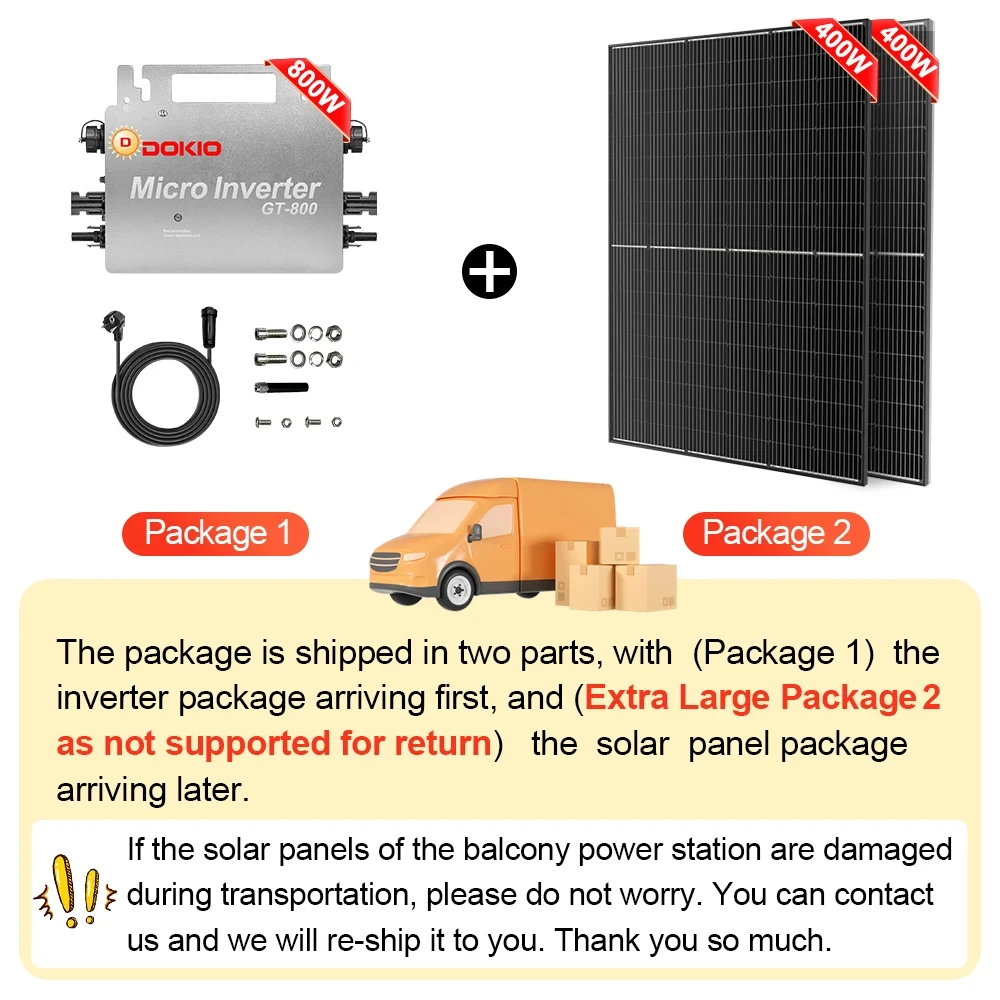 DOKIO 800W balcony power plants kit Solar Panles system with 800W Inverter Waterproof solar system for home complete kit