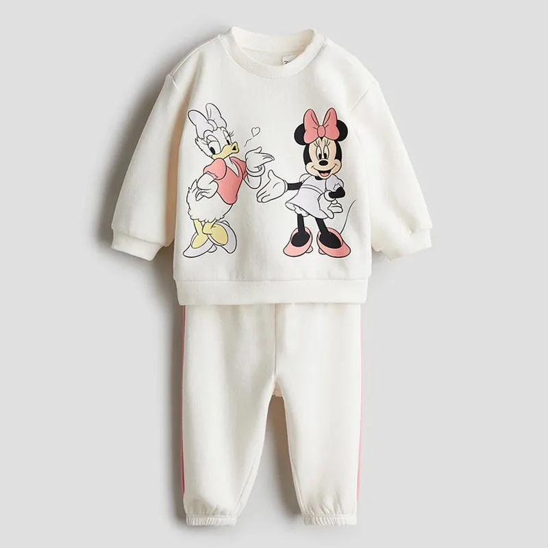 Disney-Ensemble de vêtements Minnie Mouse pour filles, sweat à capuche pour tout-petits, tenues d'automne et d'hiver, mode grill pour enfants