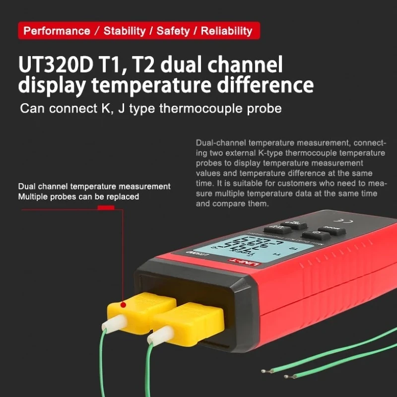 UNI-T UT320D K/J Thermocouple Thermometer UT320A Mini Digital Temperature Meter -50~1200℃ Contact Type Thermometers