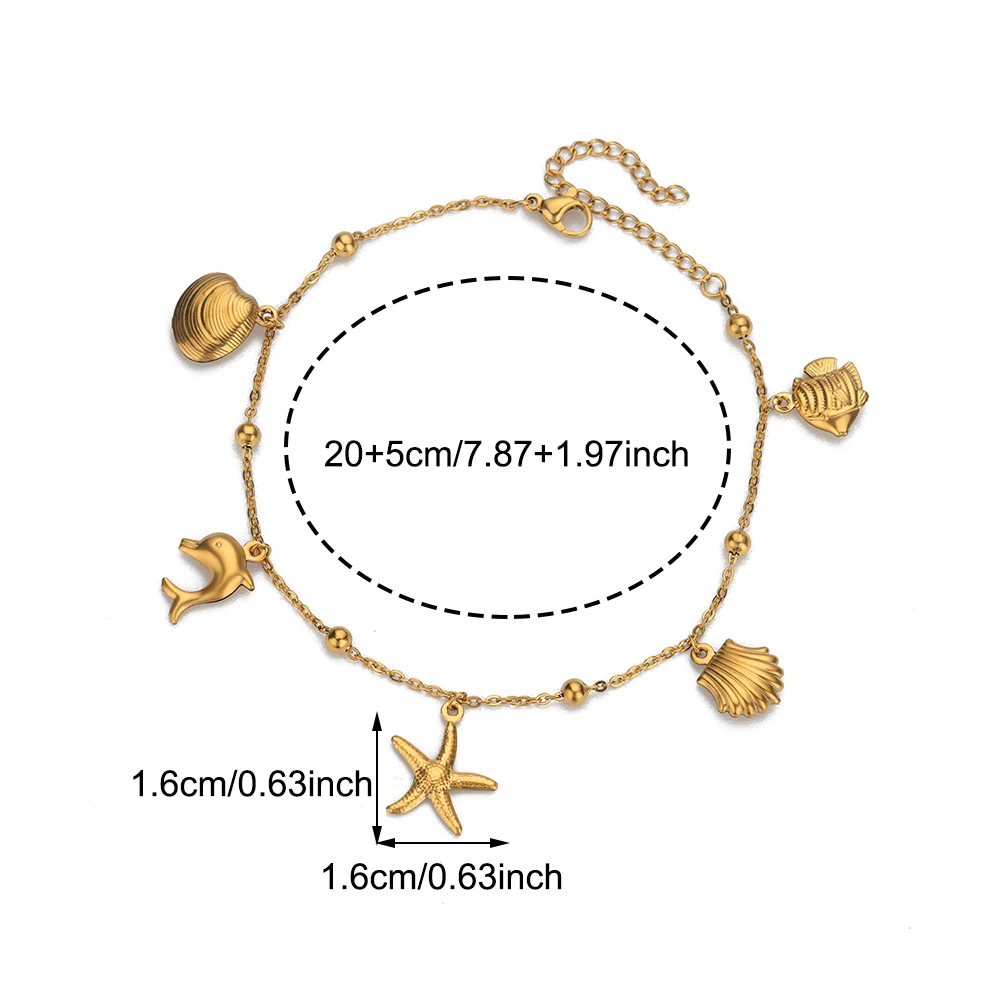 Cute Ocean Animal Anklets for Women Stainless Steel Gold Color Leg Chain Ankle Bracelet Summer Beach Foot Jewelry Accessories