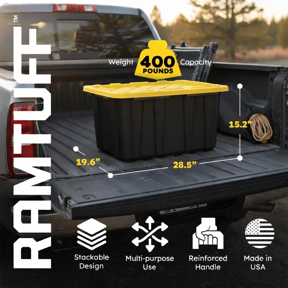 Heavy Duty Stackable Storage Container with Lid, 27 Gallon, 6-Pack