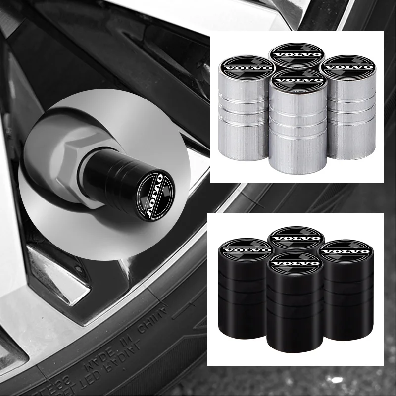 4Pcs Car Tire Air Cap Alloy Auto Vavle Core Protection Cap Black/Sliver For Volvo XC60 XC80 XC90 V40 V60 S60L S80 Accessories