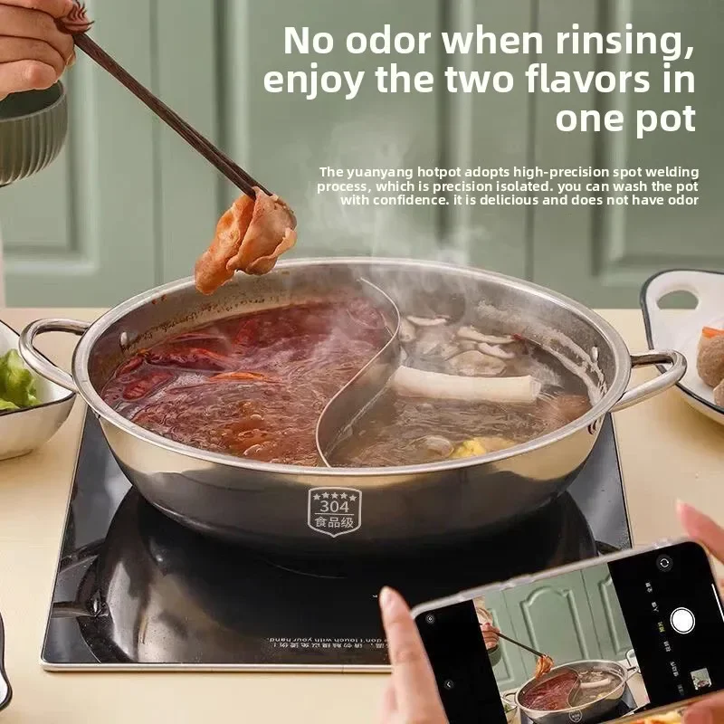 Hot Pot Induction Cooker Chinese Fondue Pan 304 Stainless Steel Hotpot With Lid Gas Stove Cooking Pots For Kitchen Cookware