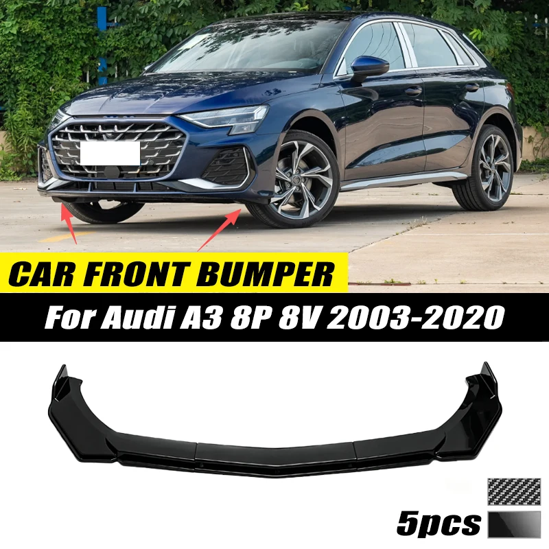 For Audi A3 8P 8V 2003-2020 Front Bumper Lip Front Guard Spoiler High-quality ABS Material Body Kit Front Lip Accessory
