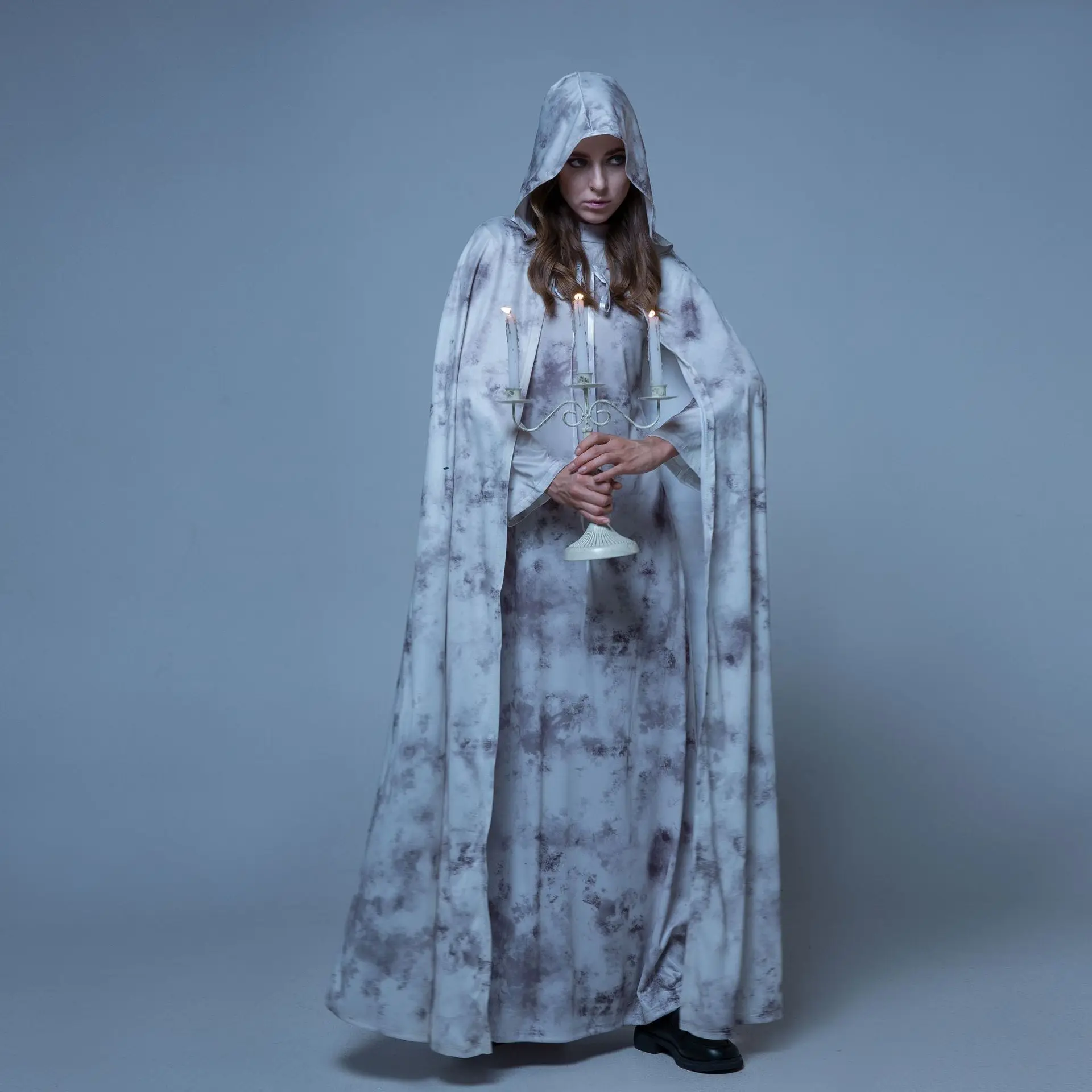 2023 New Product Halloween Costume White Cloak Long Sleeve Dress Ghost Ghost Bride Movie Role Playing Dress