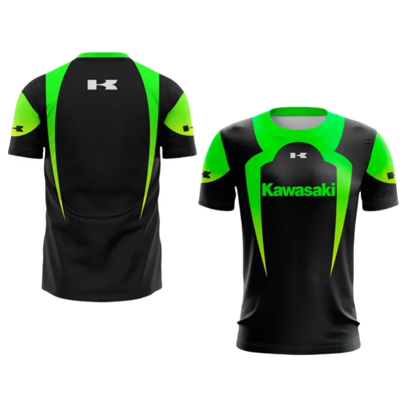 

Лето 2025 г., новый мужской мотоциклетный быстросохнущий спортивный тренировочный костюм Kawasaki, футболка с круглым вырезом и короткими рукавами, дышащий удобный топ
