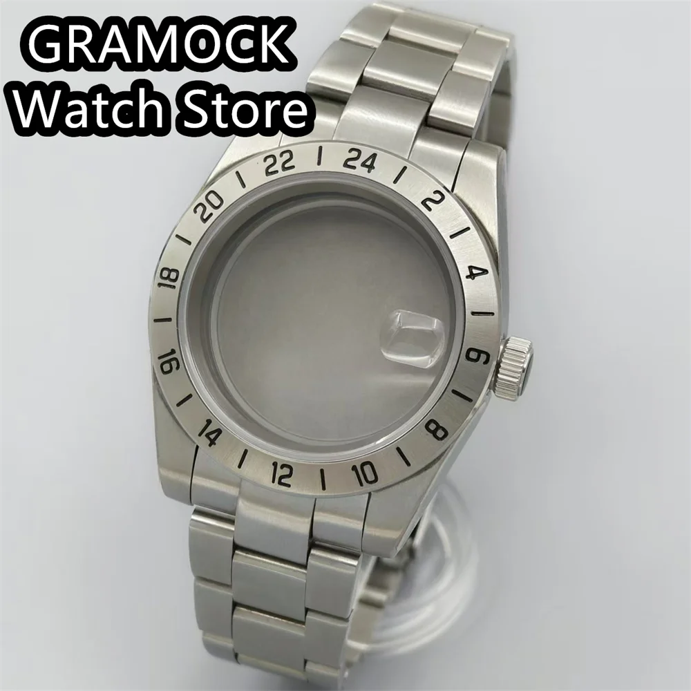 GRAMOCK 39mm 24 Hour GMT Watch Case For NH34 NH35 NH36 ETA2824 PT5000 Movement Sapphire Glass Explorer Watches Accessories