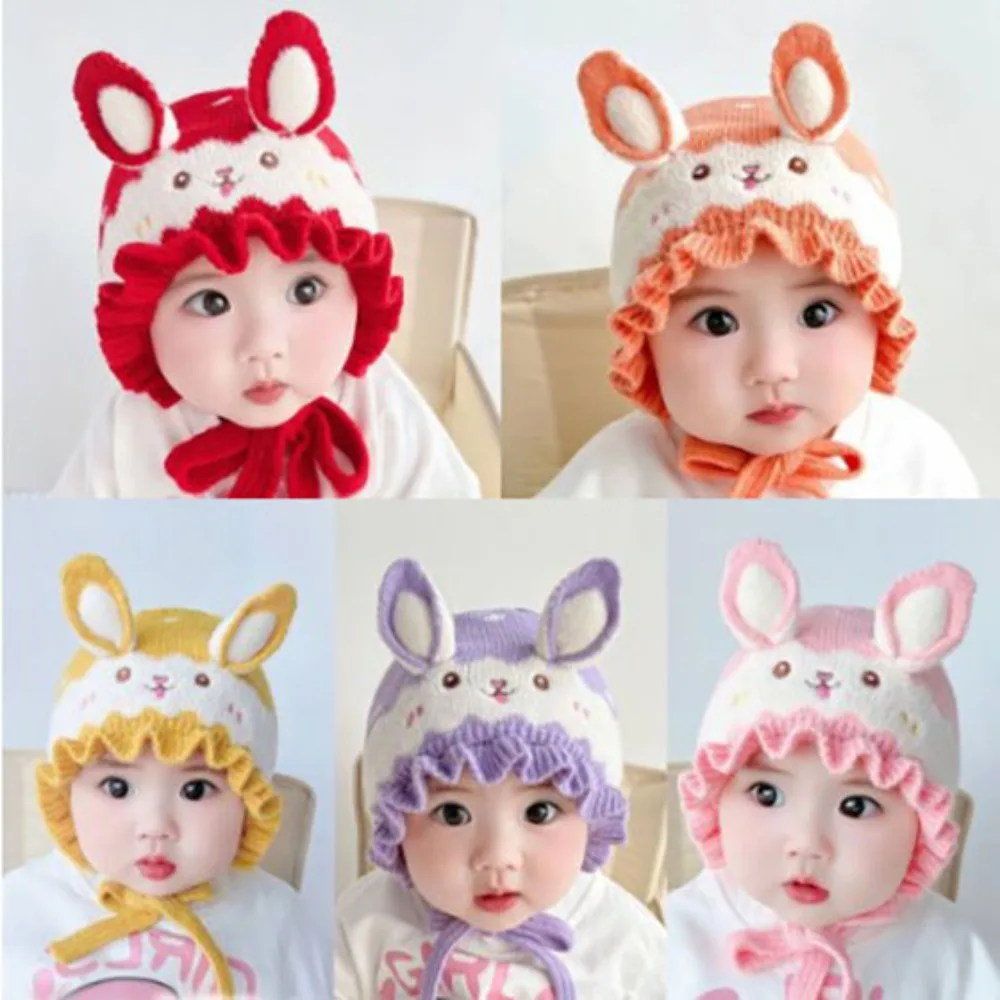 

Cute Woolen Yarn Baby Hat Windproof Soft and Skin Friendly Baby Knitted Woolen Hat Warm Thickening Girl's Ear Protection Cap