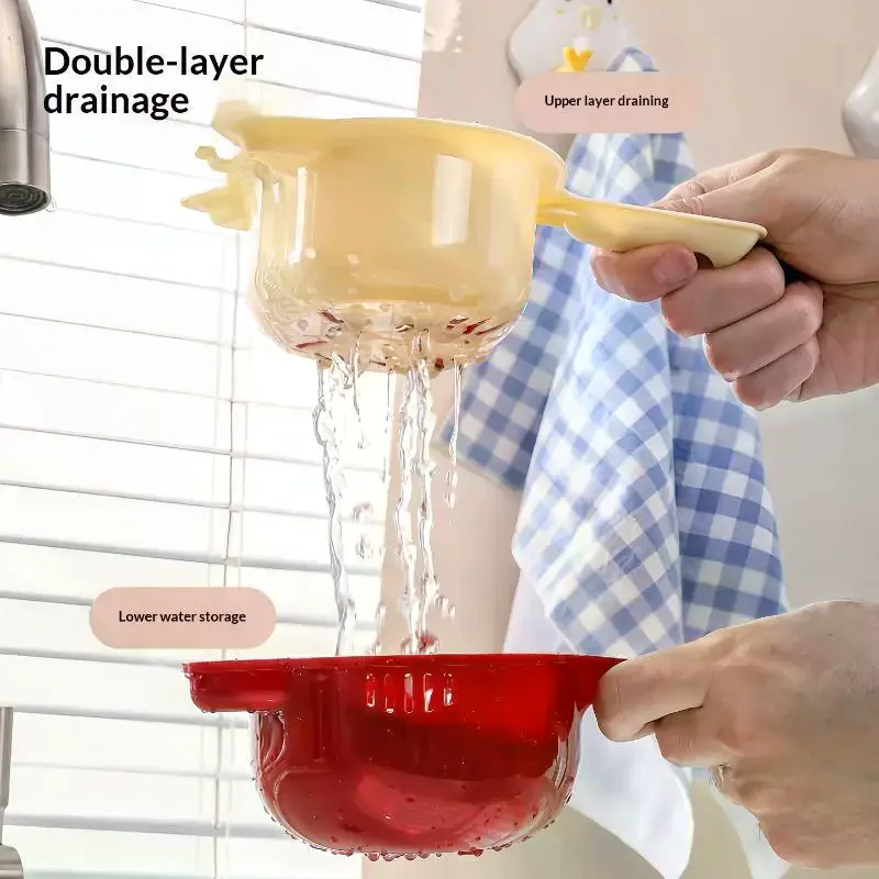 2 In 1 Fruit Vegetable Washing Basket Drain Basin Household Food Cleaning Filter Storage Bowl