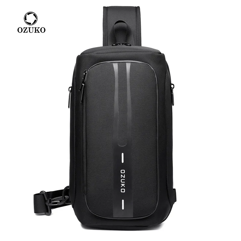 OZUKO Casual USB Sling Bag carregamento para homens, multifunções Crossbody Bag, sacos anti-roubo de ombro Messenger, saco impermeável masculino