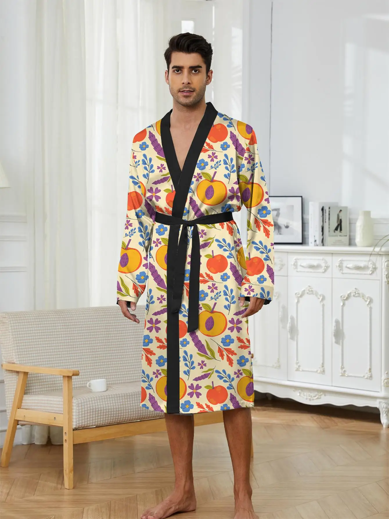 1pcs Men's Robes 2026 Spring/Summer Robe man Bathrobe men Graphic 3D Printed Sleepwear Breathable Bathrobe man Men's bathrobe