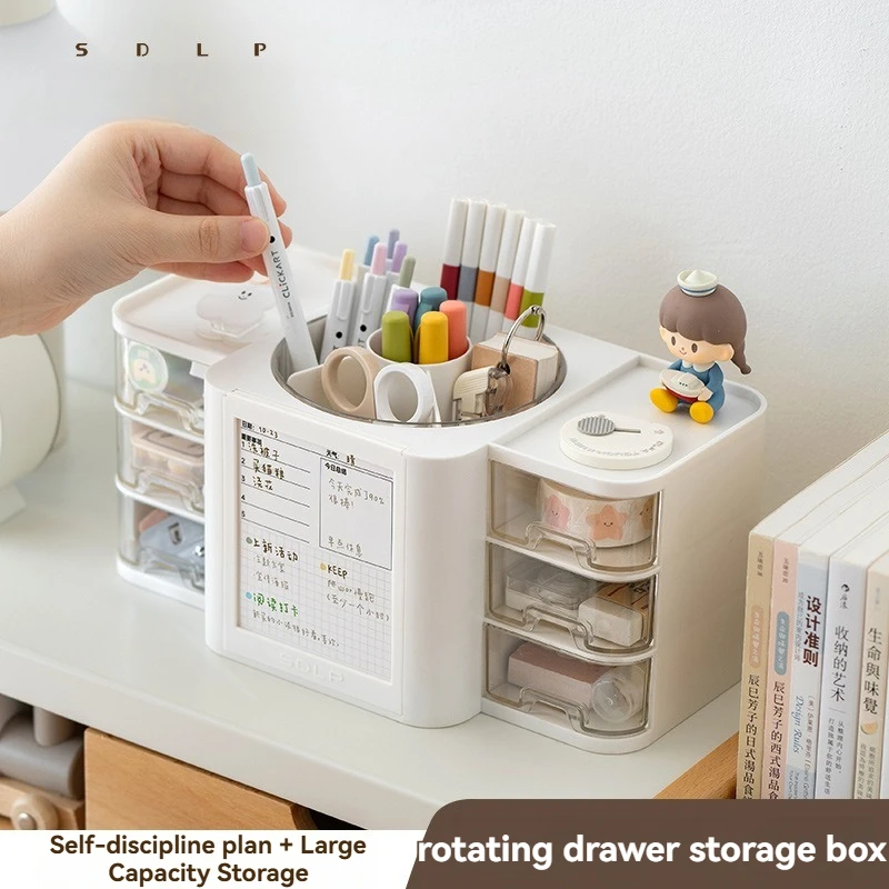 1pc-回転ペンホルダーデスクトップ収納プラスチッククリエイティブディスプレイ棚透明引き出し分割マークペン大型ペンバレル
