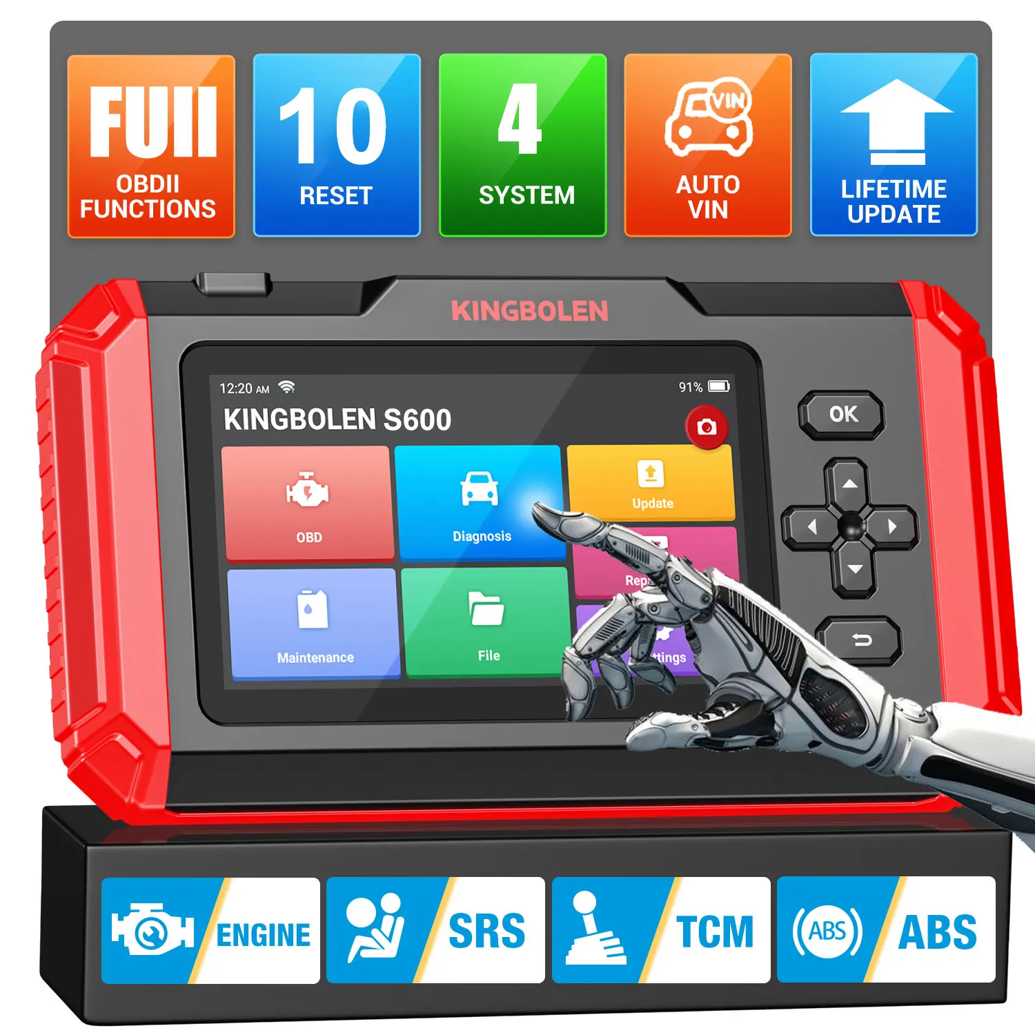 

KINGBOLEN S600 Lifetime Free Car Diagnostic Tools ABS SRS ECM TCM 4 systems 8 Resets Auto OBD Scanner pk LAUNCH X-431 THINKSCAN