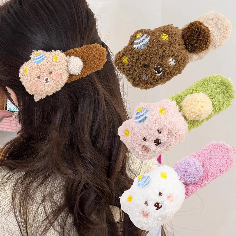 Cute Plush Bear Hair Clip Big Duckbill Hair Claws Sweet Women Girls Barrettes Bangs Hairpins Hair Pins Ponytail Hair Accessories