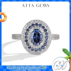 ATTAGEMS Blue Moissanite Women Rings Oval Cut 1.0CT Real S925 Sterling Silver Jewelry For Wedding Engagement Ring With Certified