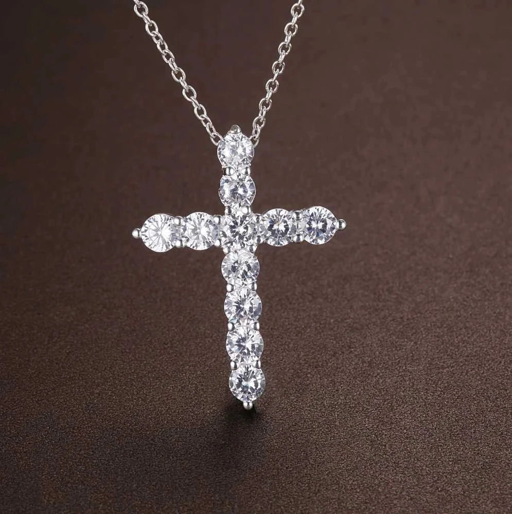 925 Sterling Silver Luxury crystal cross Pendant Necklace For Women Fashion wedding party Jewelry fine Pretty Holiday gifts