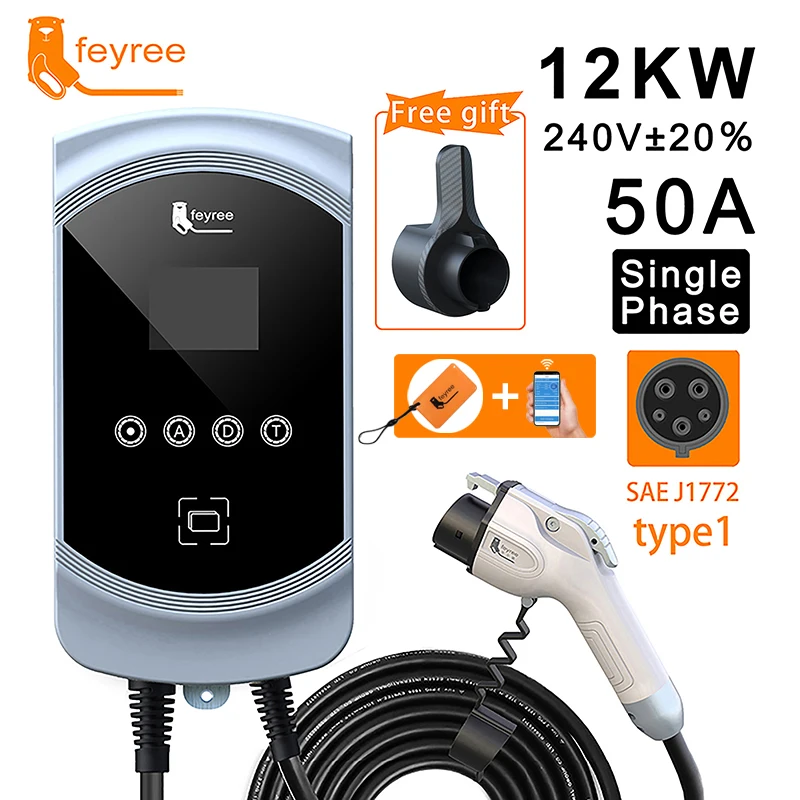 Feyree EV cargador Type1 EVSE Wallbox 32A 7.6KW 40A 9.6KW 50A 12KW 1 fase j1772 adaptador Control de aplicación para vehículo eléctrico