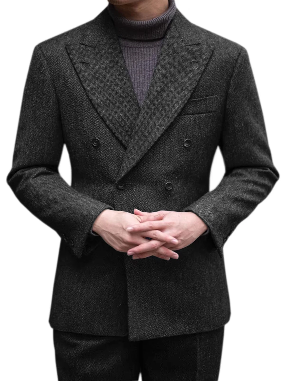Costume décontracté pour hommes, 2 pièces, blazer, pantalon à chevrons, vestes à Double boutonnage, 