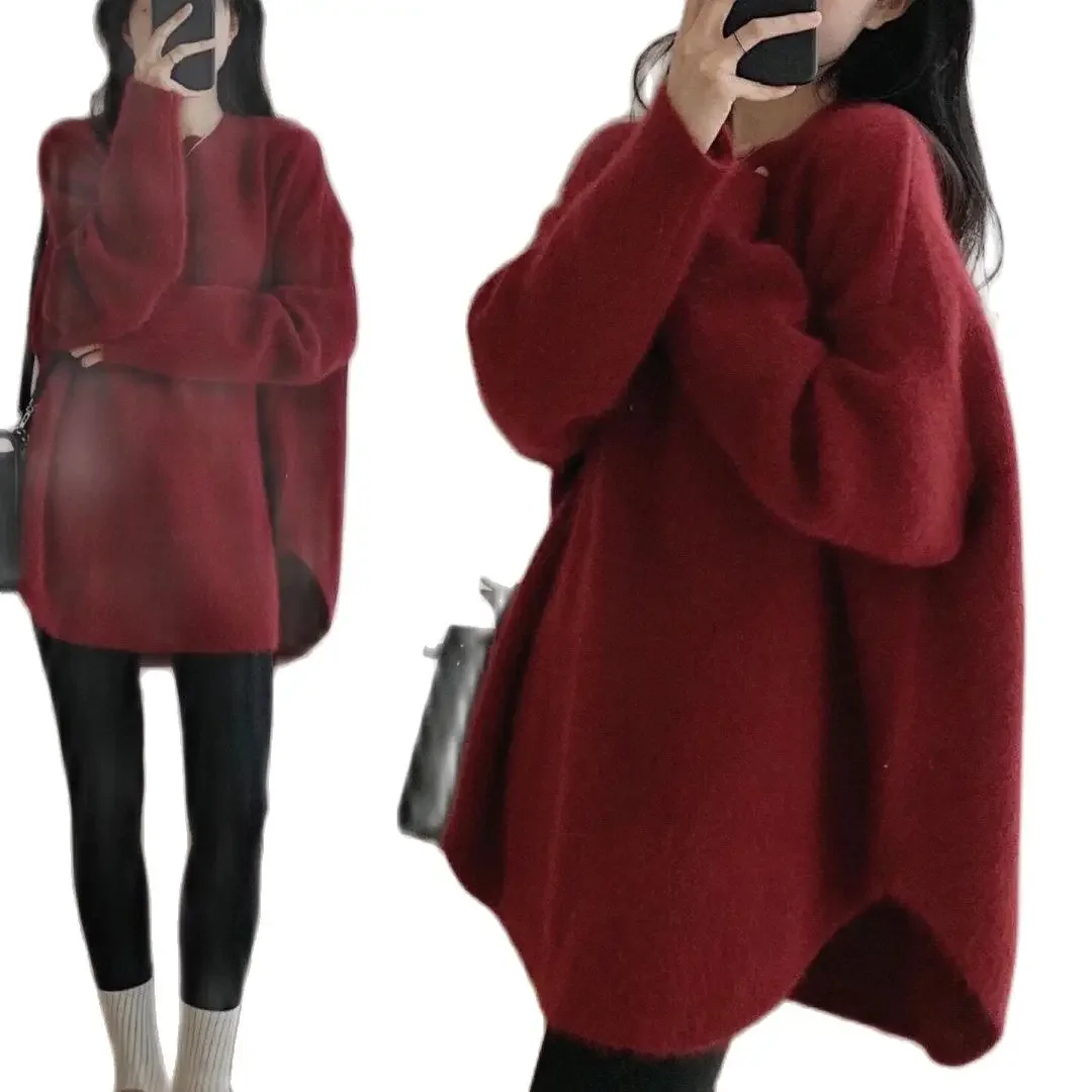 Maglione lavorato a maglia di lana di procione inverno maternità abbigliamento esterno allentato Plus Size pullover lavorati a maglia da donna incinta giacche moda rosso