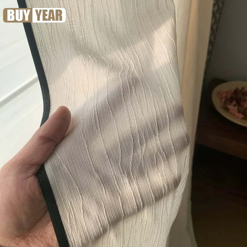 Custom Size White Tulle Linen with Black Trim Sheer Curtains for Living Dining Room Bedroom Luxury Window Decor Elegant 창문커텐