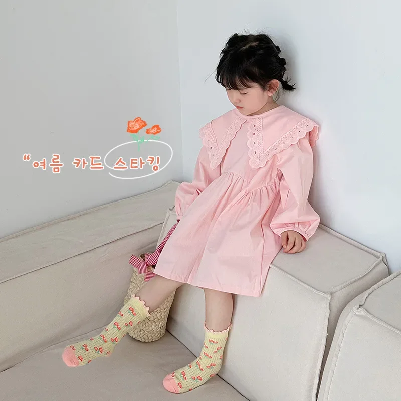 Spring Summer Socks Children Mesh Socks Kids Girls Calf Length Polka Dots Socks 3 Pairs/bag image 4