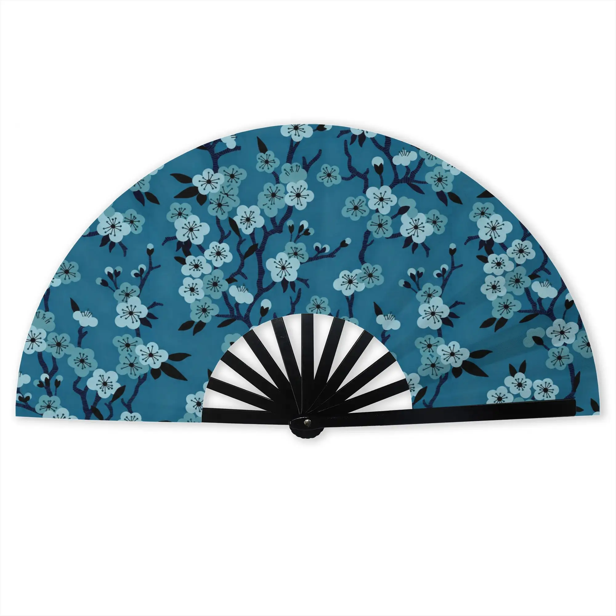 Cherry Blossom Japane Floral  Folding Hand Fan Delft Blue Blue Flower Polyester Fabric Fan Cool Summer Accessory Decorative Fans