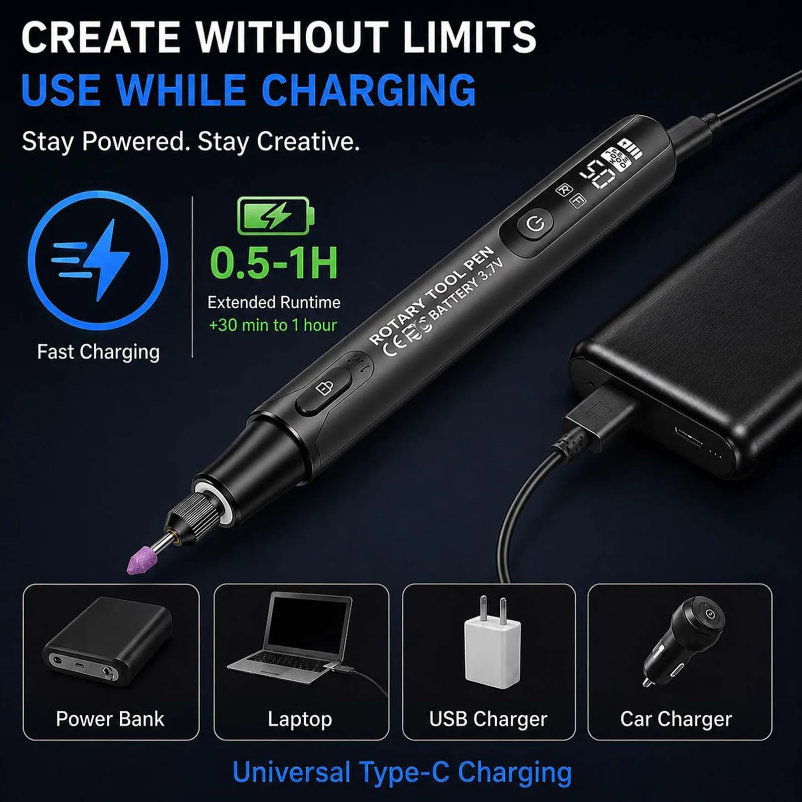 39Pcs Portable Cordless Engraving Pen with LED Digital Display Mini Electric Rotary Tool Kit for Jewelry Making Handcrafting