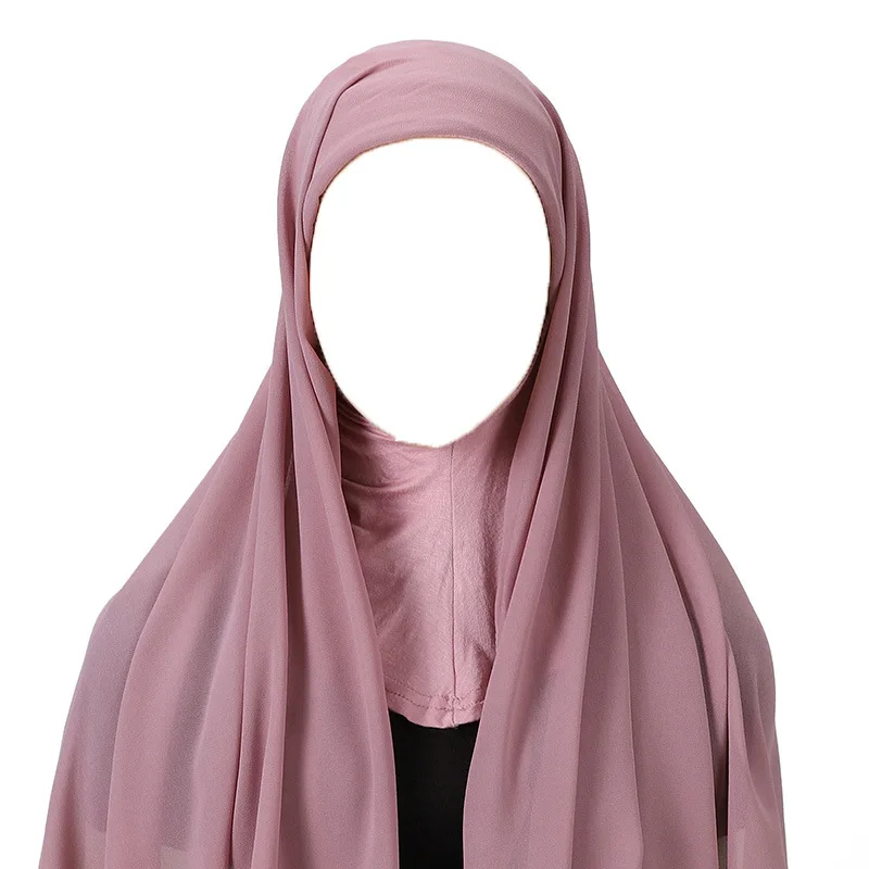 Easy Instant Hijabs for Women Chiffon Scarf Jersey Hijab Inner Caps Muslim Inner Headband Women Cap Bonnet Long Shawl Ramadan