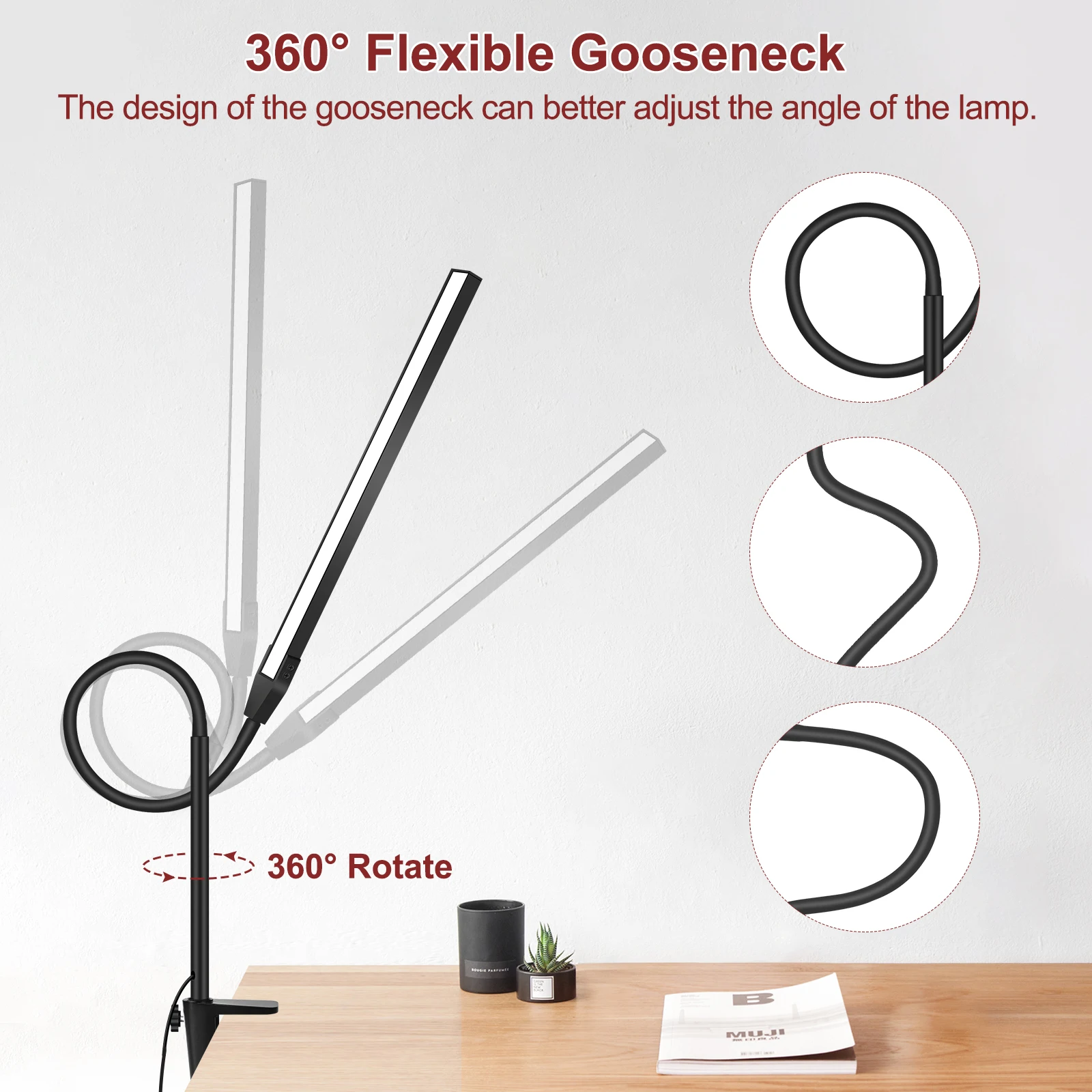 Newacalox-Desk Lamp para Home Office, Luz de mesa com braçadeira, Botão Touch, Cor Ajustável, Temperatura e Brilho