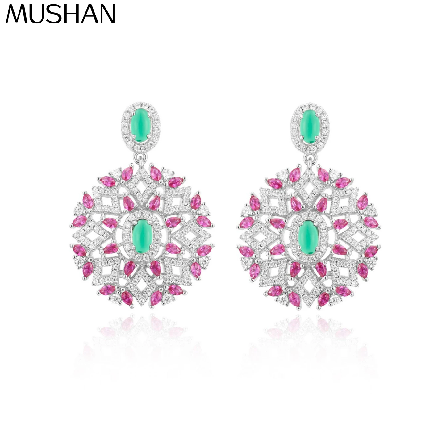 

MS Luxury Jewelry Wreath Earrings 925 Silver Hollow Design Pear Shaped Zircons European Heavy Industry Ladies Evening Earrings