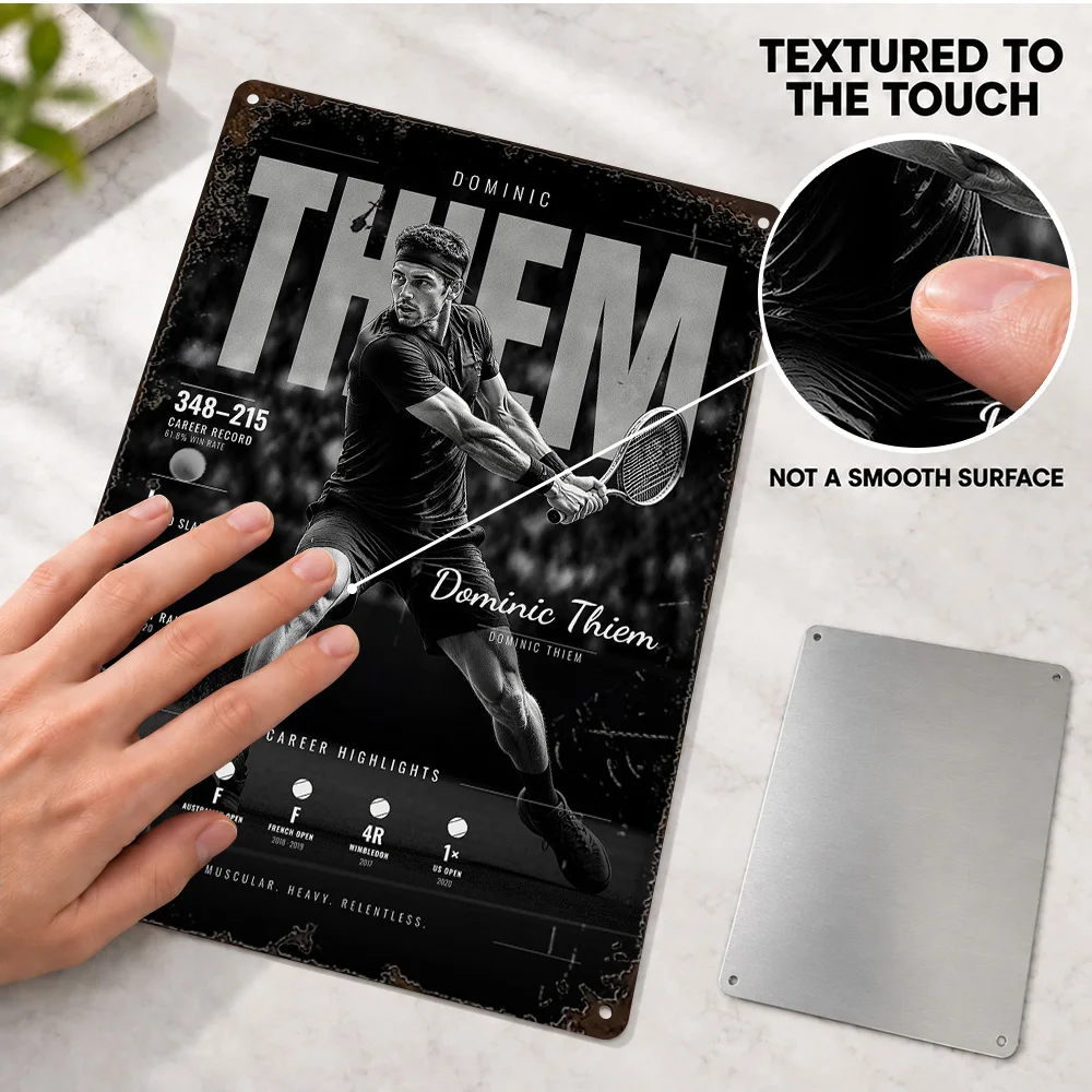 Dominic Thiem Tennis Player Profile Textured Metal Poster Customized Aluminum Sign Career Statistics Wall Art For Sports Lounge