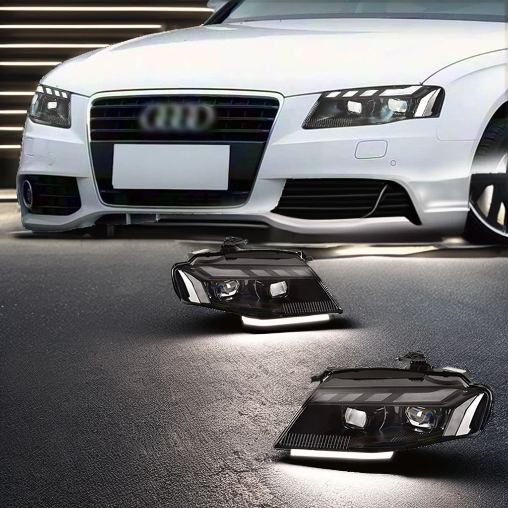 For Audi A4 B8 S4 RS4 2008 2009 2010 2011 2012 LED Headlight Assembly DRL Sequential Turn Signal Projector Lens Lamp Pair