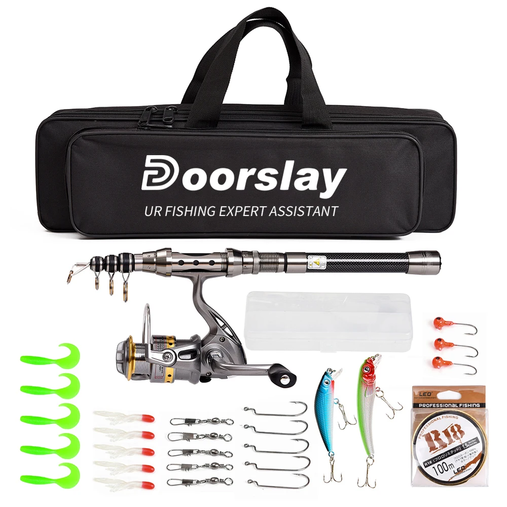 Telescopic Fishing Rod and Reel Combo Full Kit Spinning Fishing Reel Gear Organizer Pole Set with 100M Fishing Line Lures Hooks