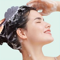 Leaf Shaped Silicone Hair Brush Long Handle Hollow out Design for Wet And Dry Use Non-Damaging Scalp Massage Comb Cleaning Itch