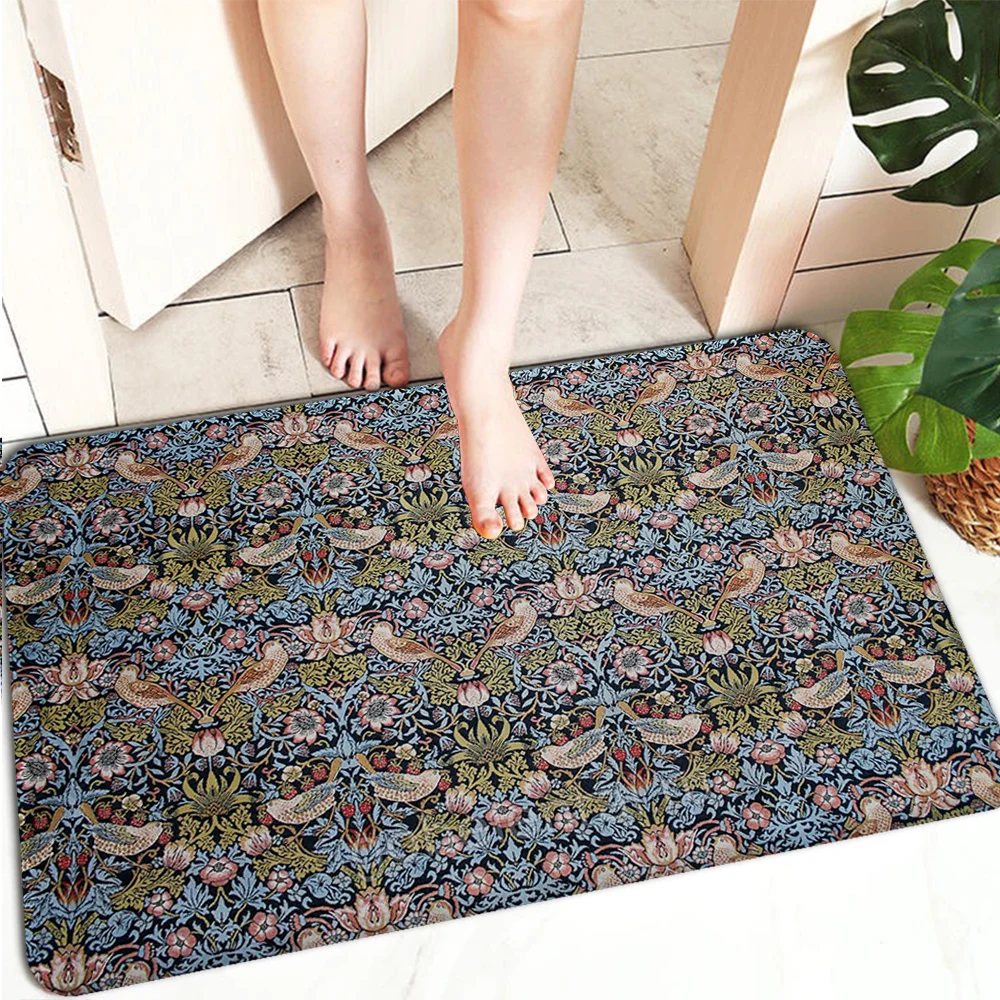 William Morris Strawberry Kitchen Mat Bedroom Living Room Carpet Entrance Doormat Home Hallway Floor Mat Bathroom Anti-Slip Rug