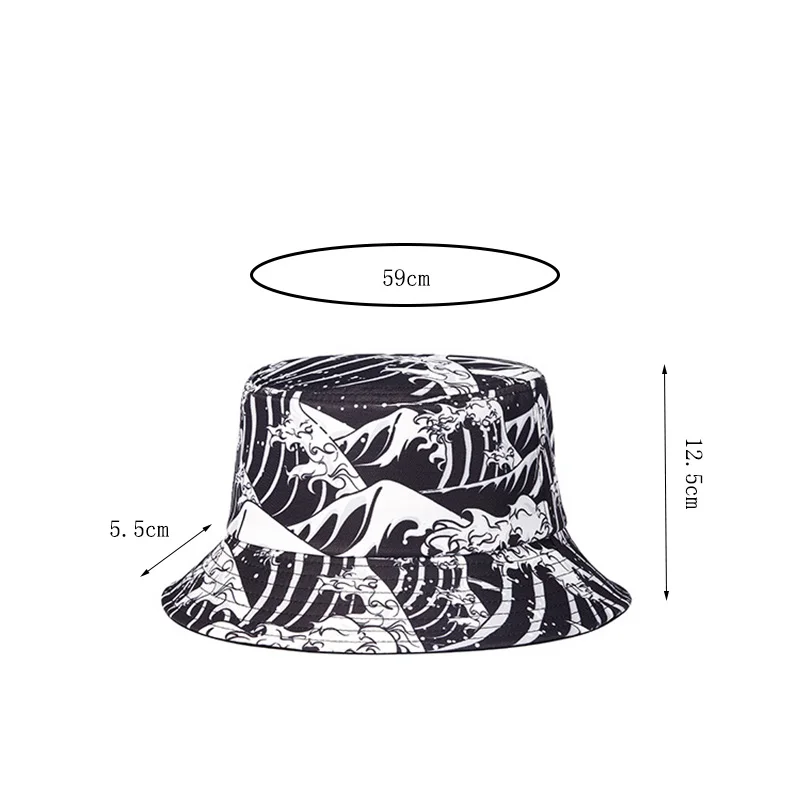 Fashion Men Women Summer Sea Wave Pattern Bucket Cap Unisex Wide Brim Beach Travel Sunscreen Fishing Fisherman Sun Hat A38