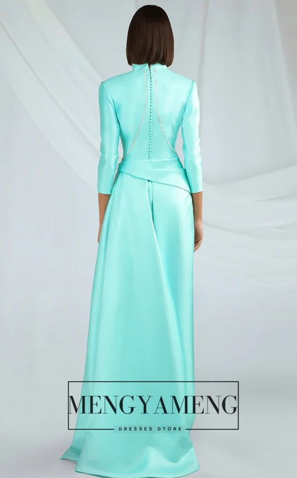 ZHUISHU Modest Satin Women Evening Dresses Deep V-Neck Long Sleeves High Slit Elegant Wedding Party Dresses for Guest Customized