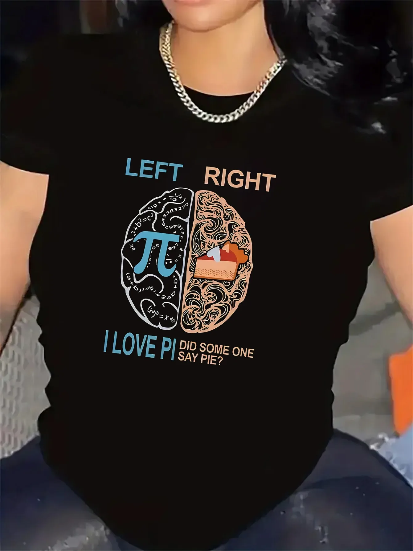 Funny Pi Day T-Shirt Women Math Geek Left Right Brain Graphic Tee Summer Short Sleeve Teacher Science Nerd Gift Female Tops