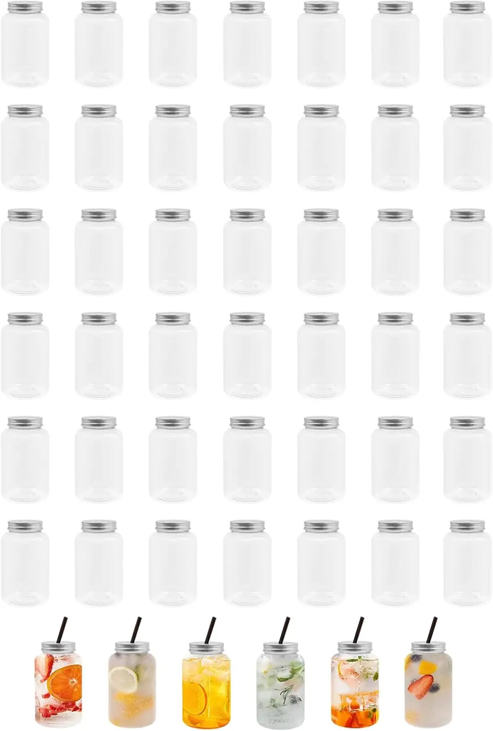 

Tfcfl 48Pcs Milk Tea Jars with Lids, Plastic Juice Bottles, Drink Containers with Aluminum Caps, for Wedding Party Favor Water M
