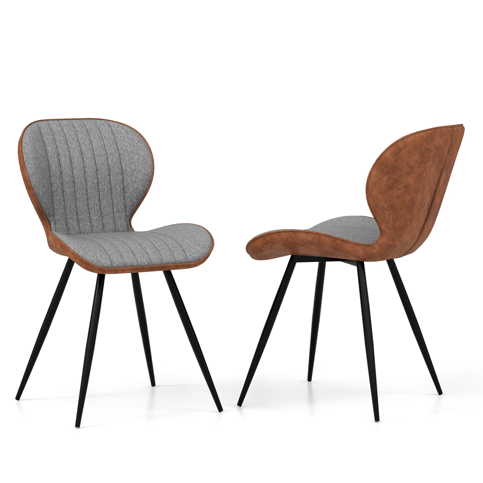 Juego de 2 Sillas de Comedor, Sillas de Cocina con Respaldo Curvo, Asiento en Forma de U y Patas de Metal, Sillas de Salón Moderna Tapizada sin Brazos, Capacidad de 150 Kg