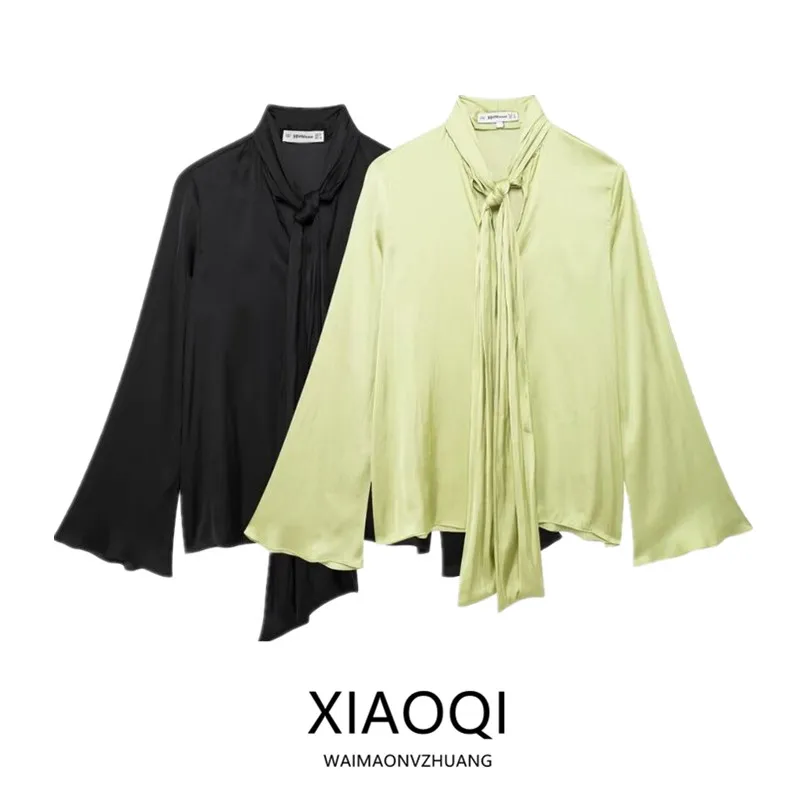 

Autumn Winter New Arrival Women's irt round Ne Long Sve with Knot Design Versatile Sle 00% Other Material