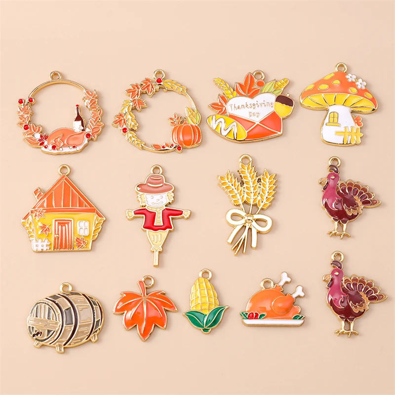 20 Stück Mix Thanksgiving Day Charms Emaille Lebensmittel Kürbis Mais Charms Anhänger für Schmuckherstellung Halsketten Ohrringe DIY Handwerk Geschenk – Detail 15