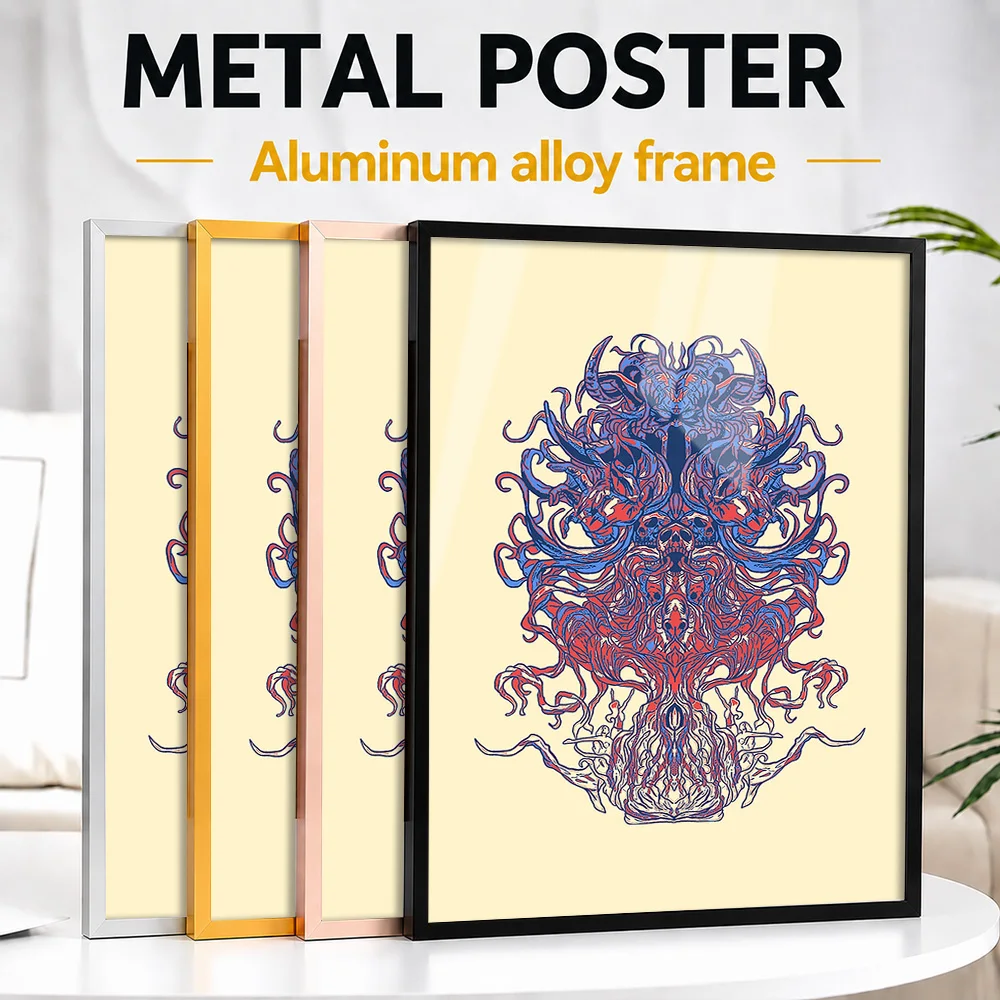 Intricate Demon Mask Metal Poster With Aluminum Alloy Frame Personalized Photo Vaporwave Character Style Wall Art For Bedroom