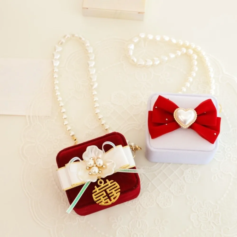 

Multi-function Pearl Wedding Couples Rings Box Bow Heart Pets Collars Ring Box Flocked Anti-collision Jewelry Box Gifts