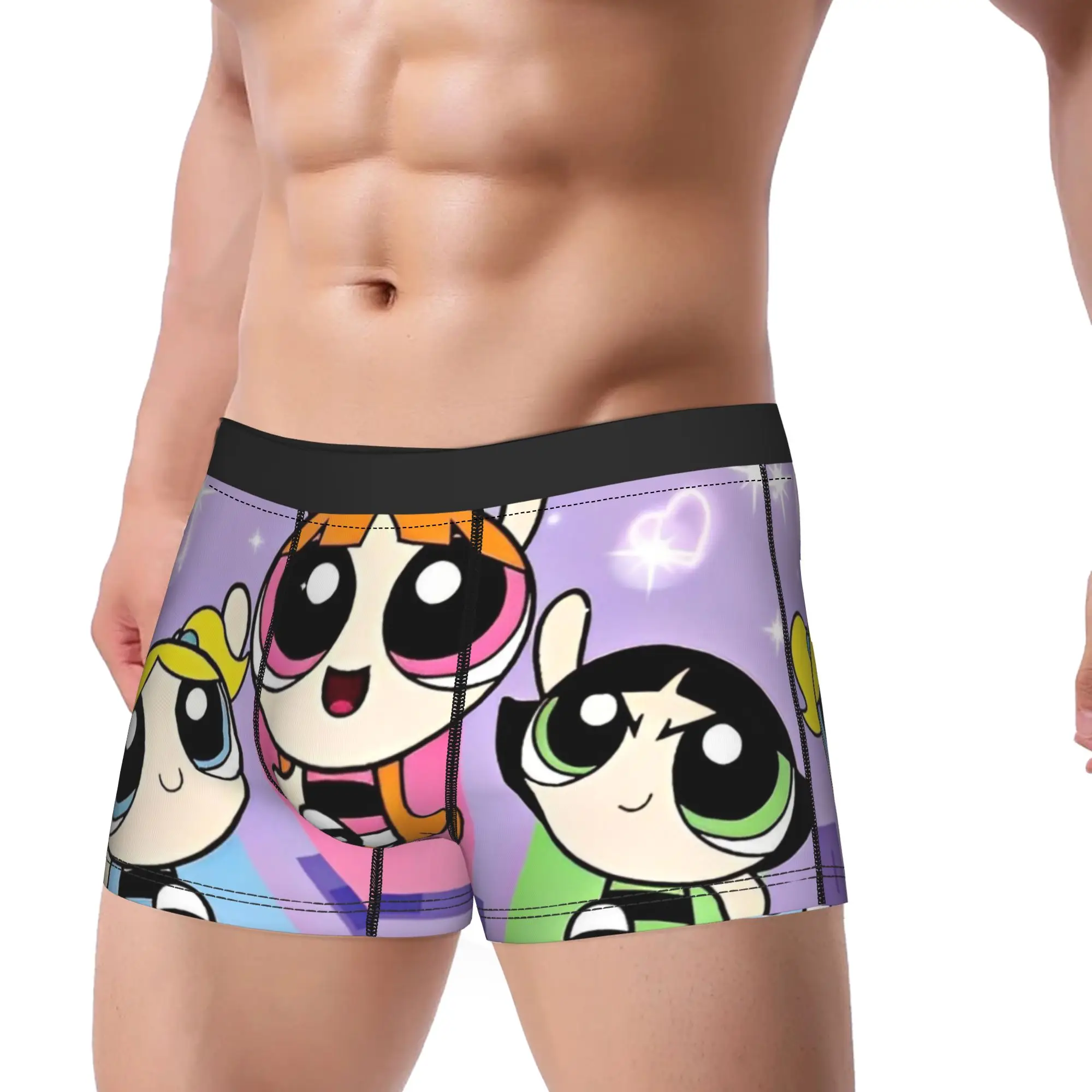 Men P-Powerpuffs Girl Cartoon Long Underwear  Humor Boxer Briefs Shorts Panties Male Soft Underpants Plus Size