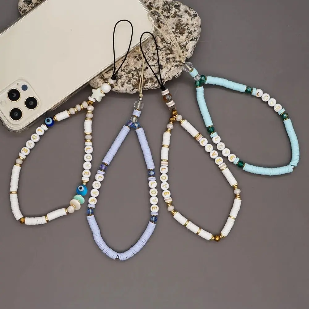 Eye Jewelry Mobile Phone Chain Telephone Jewelry Heishi Clay Beaded Cell Phone Lanyard Mobile Phone Straps LOVE Letter Lanyard