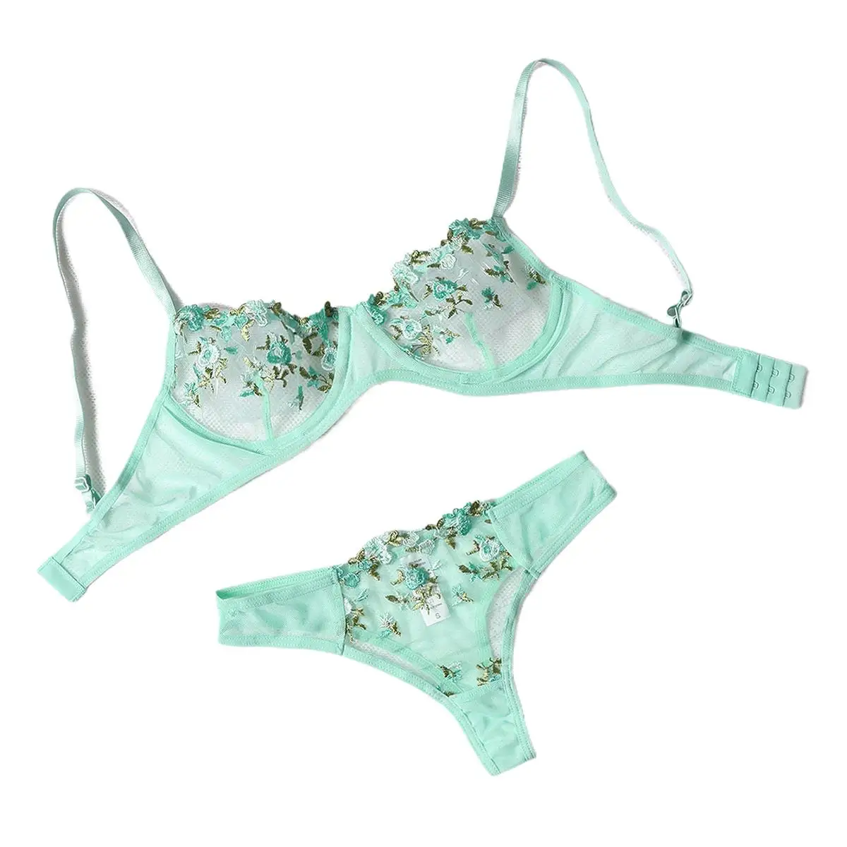 セクシーな女性 2 ピース花刺繍下着グリーンラウンドアップナイト美しいエロランジェリー下着 Lenceria セクシーなセット