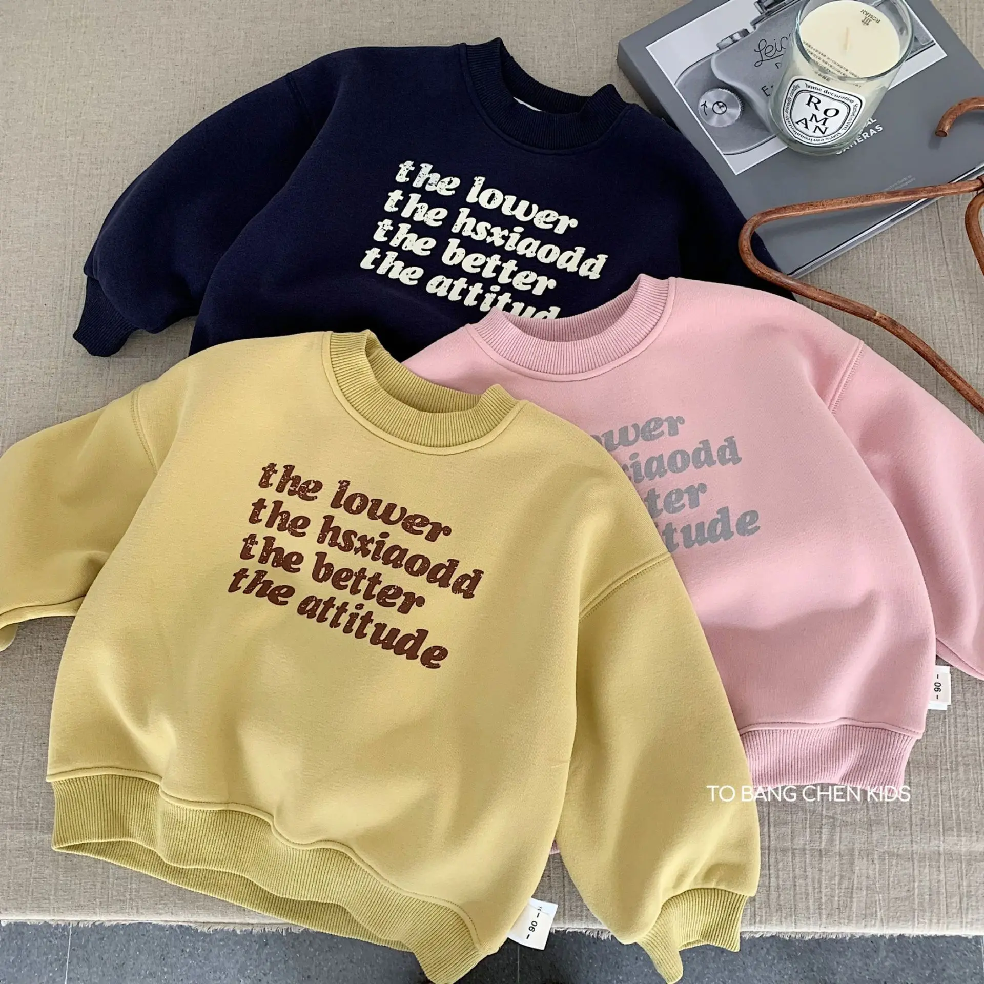 طفل بنين بنات دافئ عادية شتاء الخريف الأطفال أفضل 2-7Y الاطفال القطن صوف مبطن البلوز إلكتروني طباعة طاقم الرقبة البلوز #1