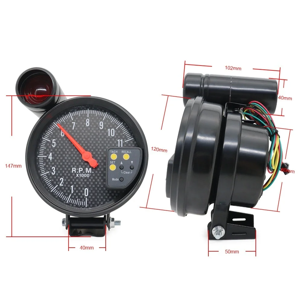 RPM Gauge Car Tachometer Colorful Backlight Carbon Fiber Face LED Display Supports 1-8 Cylinders For Car Modification